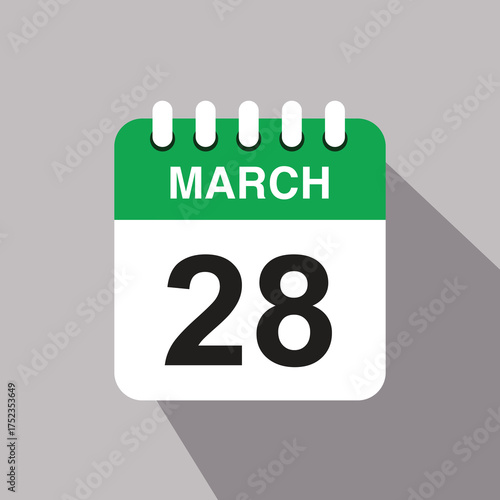28 march calendar date icon. vector illustration with shadow design
