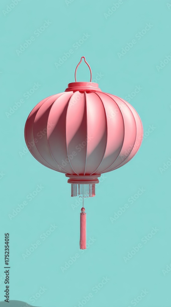 Obraz premium Pink Lantern Floating Against a Turquoise Background.
