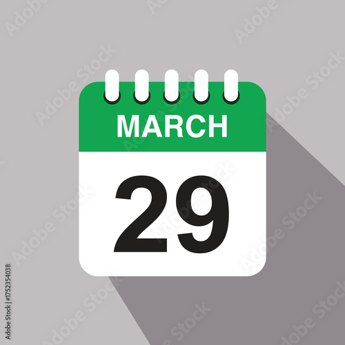 29 march calendar date icon. vector illustration with shadow design