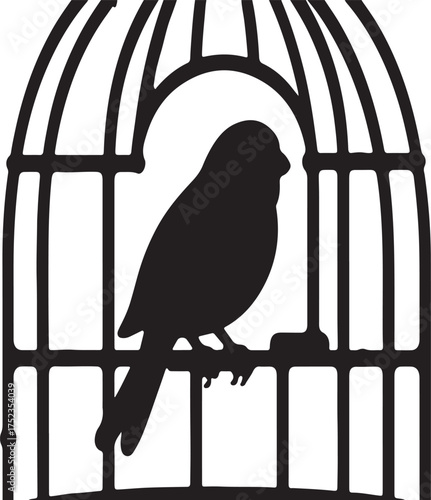 Black bird perched inside a cage silhouette