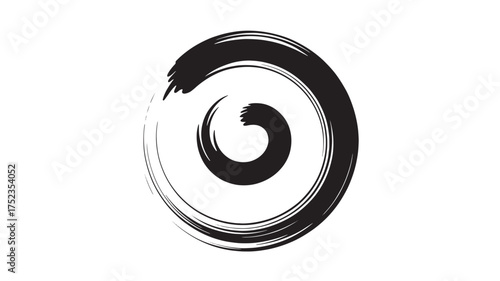 Abstract zen circle illustration black brush stroke design element isolated on white background