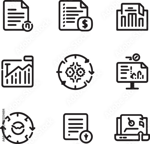 Business and Data Icons Featuring Graphs, Documents, and Workflow Cycles paper list