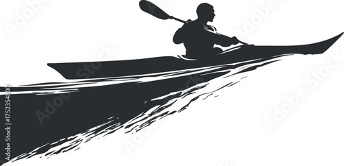 Silhouette of a kayaker paddling through waves, capturing a dynamic outdoor adventure scene.
