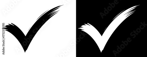 Bold brush stroke checkmarks in contrasting black and white