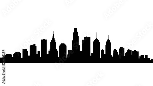 Modern city skyline silhouette under a clear sky, showcasing urban architecture.