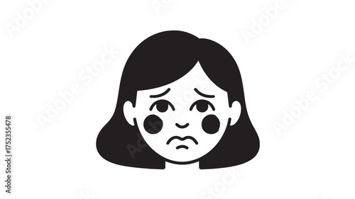 Sad woman face icon simple vector illustration of a depressed female character isolated on white background