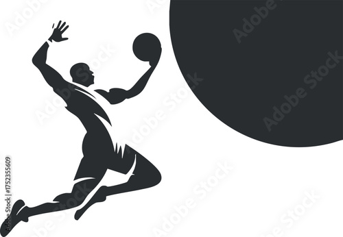 Silhouette of a basketball player dunking, capturing dynamic action and athleticism in motion.