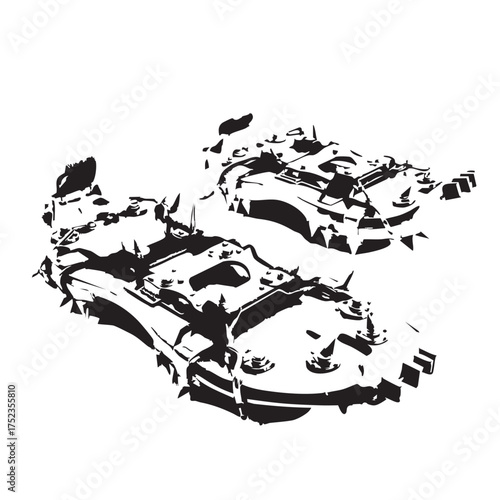 Backcountry Snowshoes Vector — Black and White Illustration of Rugged Winter Footwear with Crampons for Ice and Mountain Terrain