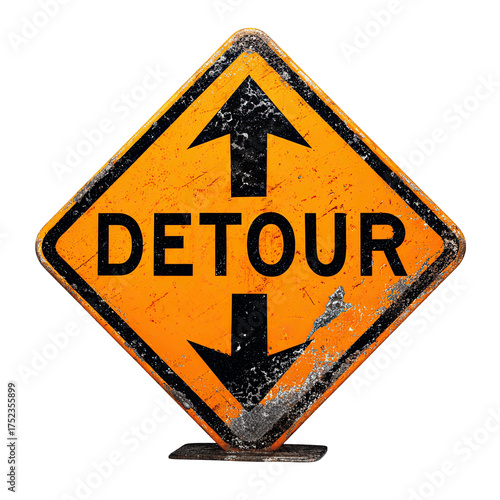 Distressed Orange Detour Road Sign