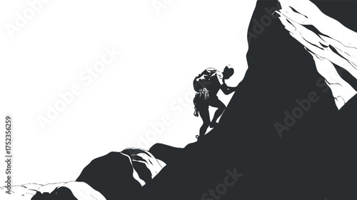 Silhouette of a climber ascending a steep mountain ridge, emphasizing adventure and determination.