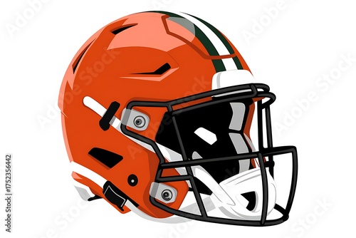 Vivid Illustration of a Football Helmet with Classic Stripes and Bold Colors Isolated on White for Sport Enthusiasts
