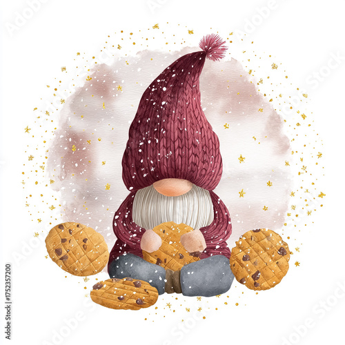 Ginger Cookies and Gnome – Watercolour, suitable for t-shirt, greeting card, children's book.	
