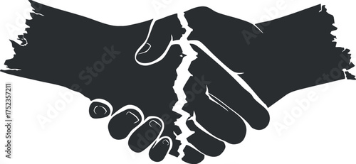 Silhouette of a broken handshake symbolizing conflict or failed business agreement.