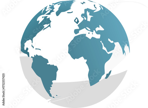 Stylized illustration of planet earth with continents in blue and white against a light gray background
