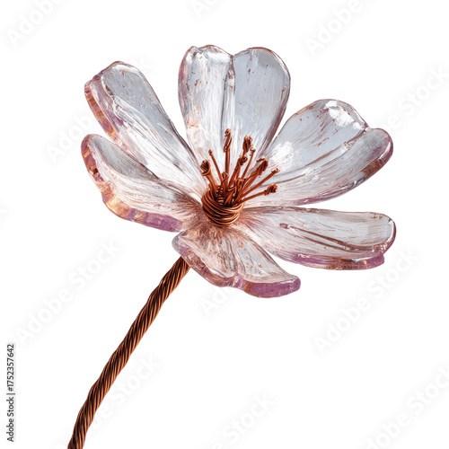 Elegant Glass Flower with Copper Wire Details