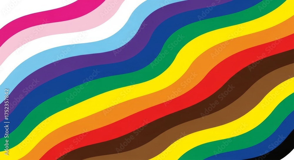 Obraz premium Wavy rainbow stripes with transgender and progress pride colors lgbtq