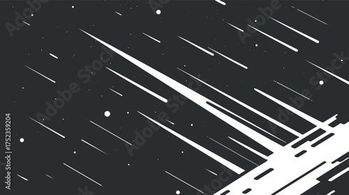 Abstract illustration of comets or meteors streaking across a starry night sky.