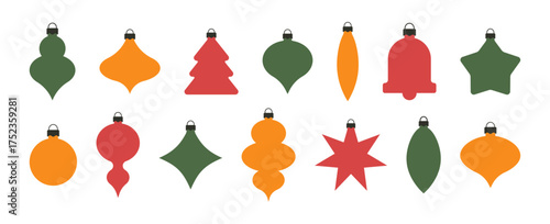 set of Christmas ball, new year ball toy celebration line color shape icon collection with editable stroke, ornament holiday vector winter design cards, poster, banner, pattern, advertisement	