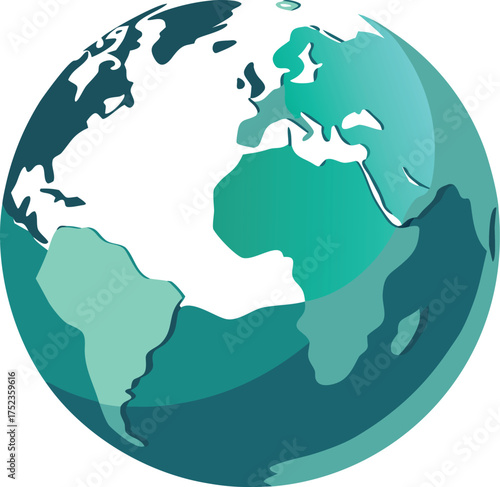 Stylized illustration of planet earth with continents in blue and white against a light gray background