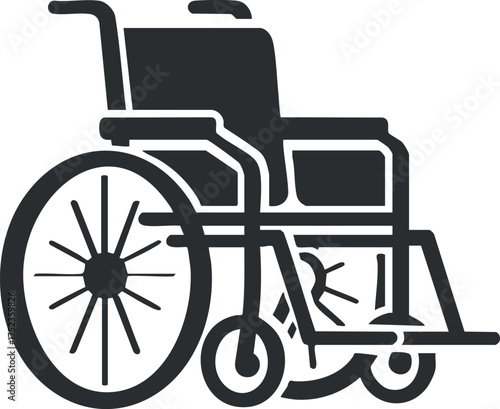 Simple black vector illustration of a wheelchair icon symbolizing mobility aid and accessibility.