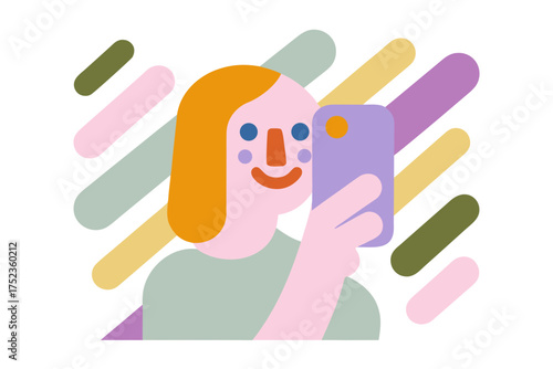 Young woman smiling while taking a selfie with smartphone  