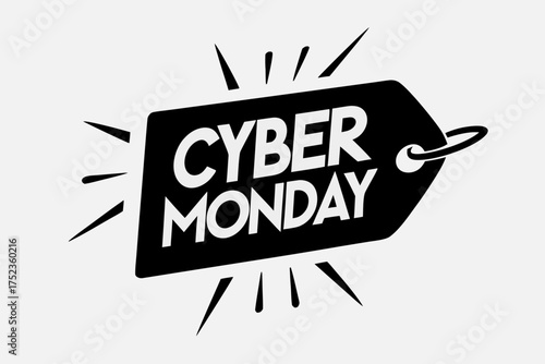 Cyber Monday sale tag with dynamic design and bold lettering  