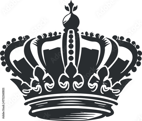 Black and white ornate crown illustration symbolizing royalty and prestige in classic style.