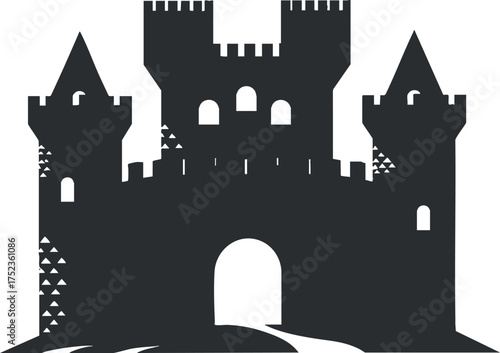 Silhouette of a medieval castle with towers and battlements, symbolizing historic architecture.