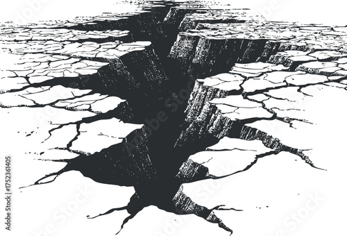 Illustration of a large ground crack representing an earthquake or tectonic shift.