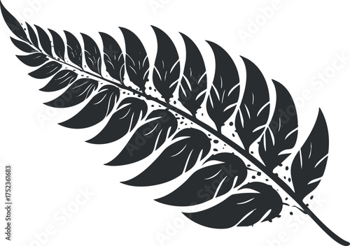 Black and white silhouette of a fern leaf, showcasing intricate botanical design and natural elegance.