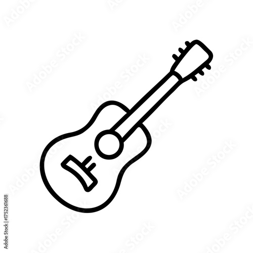 Acoustic guitar illustration in black line art style  