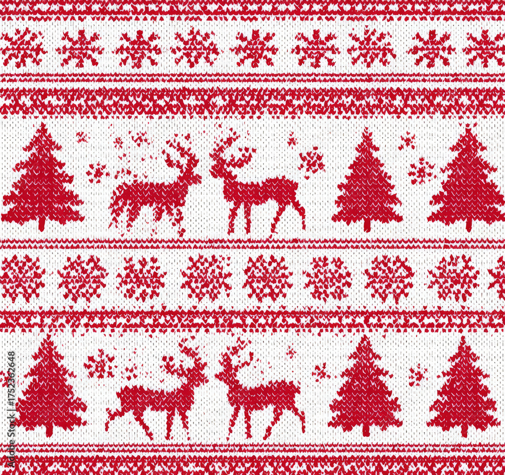 Christmas knitted seamless pattern with reindeer and Christmas trees vector illustration for winter holiday designs