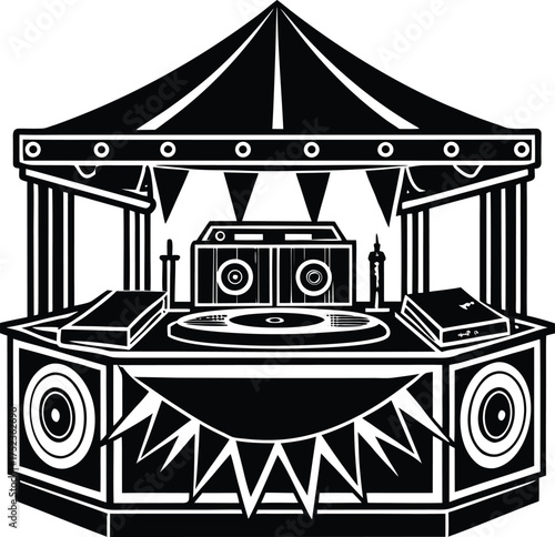 A vibrant striped circus tent vector illustration captures the fun of a big top carnival event