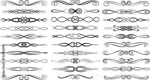 A beautiful assortment of vintage calligraphic dividers, page rules, and elegant ornamental flourishes for creative design