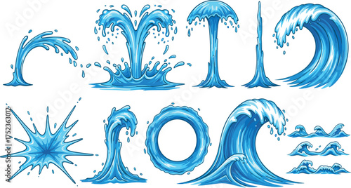 Dynamic Water Splashes, Waves, and Fountains - A Collection of Liquid Artistry