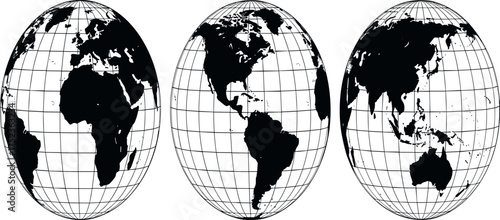 Global Perspectives Vector Illustrations of the World's Continents and Earth's Geographic Data