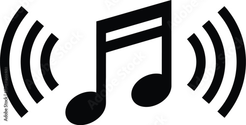 Musical note symbol with sound waves indicating audio or music.