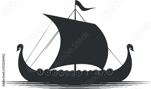 Illustration of a traditional Viking ship with sails and shields, symbolizing ancient maritime exploration.