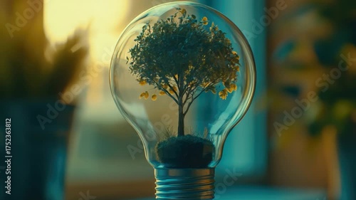 A unique illustration of a light bulb containing a small tree, perfect for creative uses