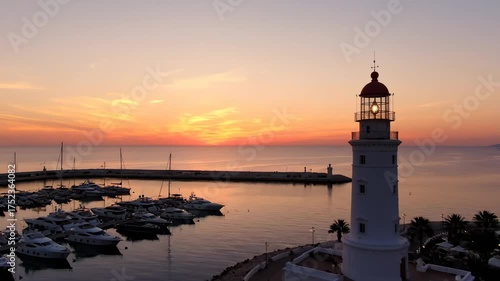 Wallpaper Mural Scenic Sunset Over the Harbour and Lighthouse With Yacht Boats Torontodigital.ca