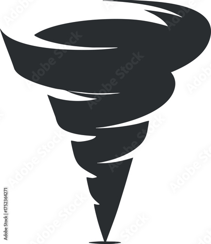 Black silhouette of a tornado representing a natural disaster and weather phenomenon icon.