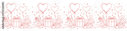Decorative seamless pattern featuring hearts and gift boxes, symbolizing love and celebration, ideal for use in stationery, wedding invites, or festive print materials.  