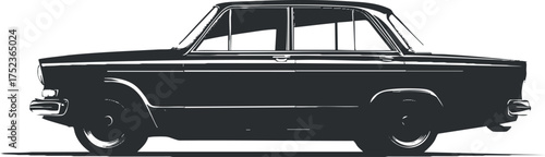 Silhouette of a classic vintage car in black and white, showcasing elegant retro design.