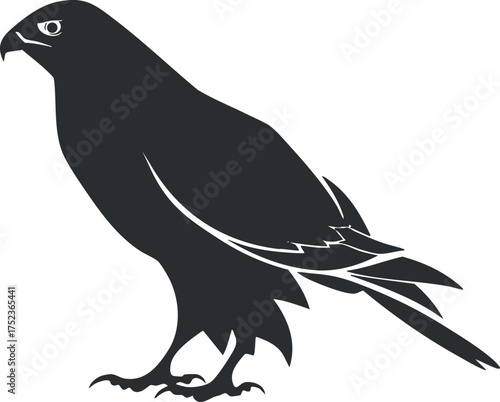 Silhouette of a hawk in profile, showcasing its distinct shape and predatory nature.
