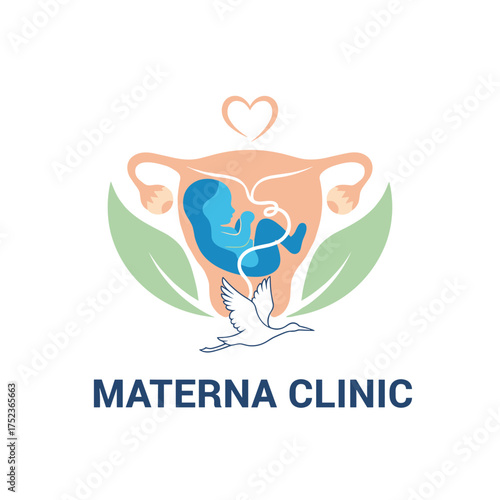 A hazy blue human embryo inside the uterus, symbolizing pregnancy and obstetrics; a child in the womb; a concept for an obstetric center or gynecologist, representing pregnancy and motherhood