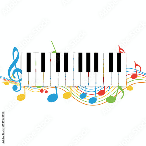 Illustration of piano keys in vector style with a music-themed background