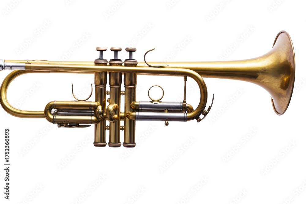 Obraz premium A golden trumpet with silver accents on a transparent background