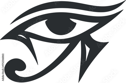 Black and white illustration of the Eye of Horus, an ancient Egyptian symbol of protection.