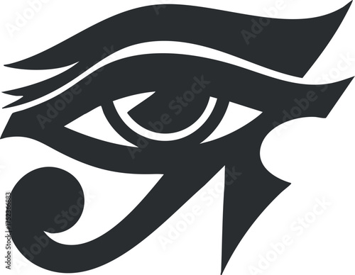 Illustration of the Eye of Horus symbol in black and white, representing protection and power.