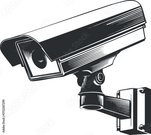 Black and white illustration of a surveillance camera for security and monitoring purposes.